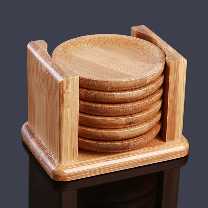 Maya round bamboo coasters