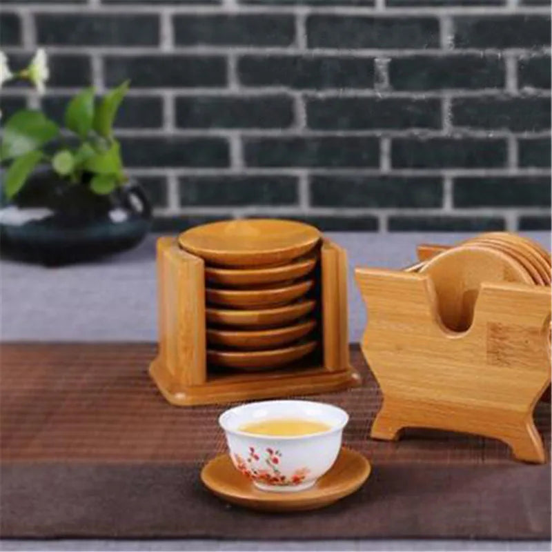Maya round bamboo coasters