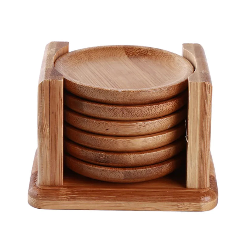 Maya round bamboo coasters